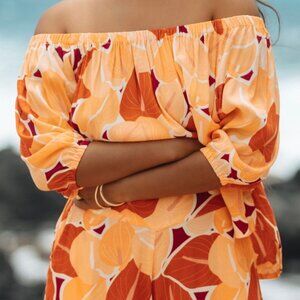 Fighting Eel anthurium print 3/4 sleeve top